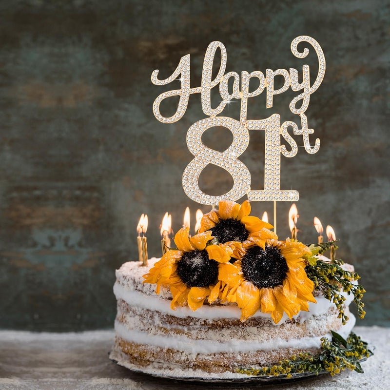LASKYER Happy 81st Birthday Decorations,81st Birthday Gold Rhinestone Cake Topper - Cheers to 81 Years Old Bday Party Metal Sparkly Cake Centerpieces Sign. - Image 4